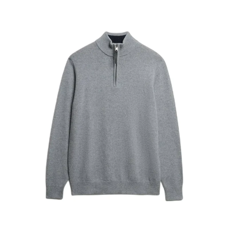 Image of Superdry Wool Blend Half Zip Jumper Blue Grey Marl XXL