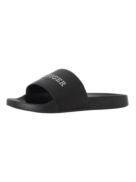 Image of Tommy Hilfiger Raised Pool Sliders Black 10.5 UK