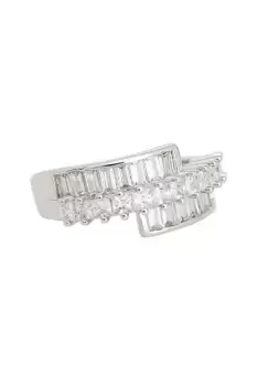 Image of Rhodium Plate Cubic Zirconia Baguette And Pave Ring