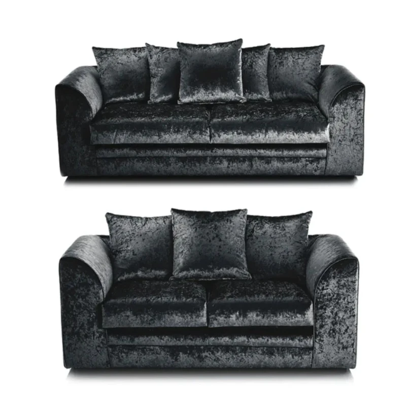 Image of LUXURY LIFE Dylan Crushed Velvet Fabric Sofa Set Black