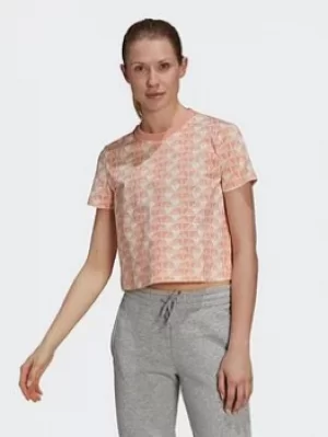 Image of adidas Brand Love Cropped T-Shirt, White/Pink, Size XL, Women