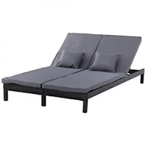 Image of Outsunny Rattan Double-Seat Daybed 862-023V71BK Black, Grey