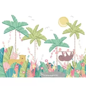 Image of Jungle Animals Pale Green Wall Mural - 3m x 2.4m
