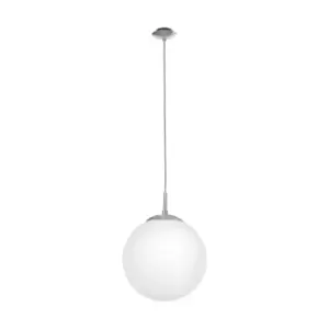 Image of Pendant Ceiling Light Colour Satin Nickel Shade White Glass Opal Matt E27 1x60W