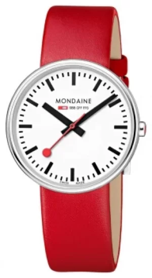 Image of Mondaine Mini Giant BackLight RedLeather Strap White Dial Watch