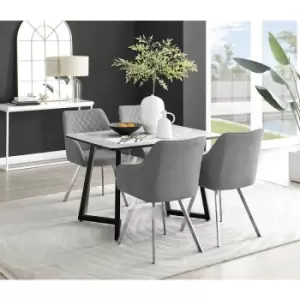 Image of Furniturebox Carson White Marble Effect Recatngular 120cm Dining Table & 4 Dark Grey Falun Silver Leg Fabric Chairs