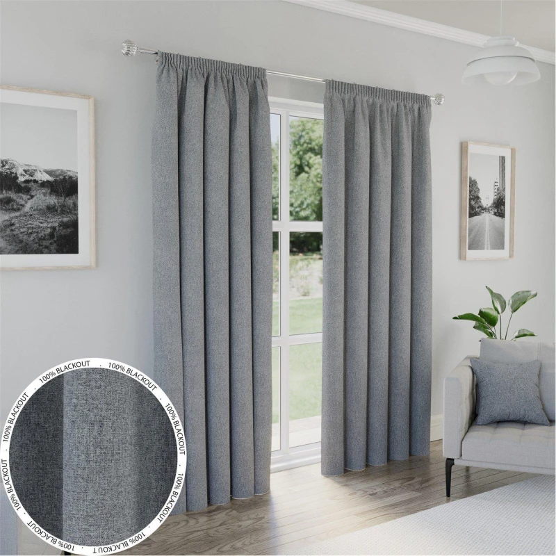 Image of Enhanced Living Dallas Grey 100% Blackout Readymade Curtains Grey unisex 168x183cm