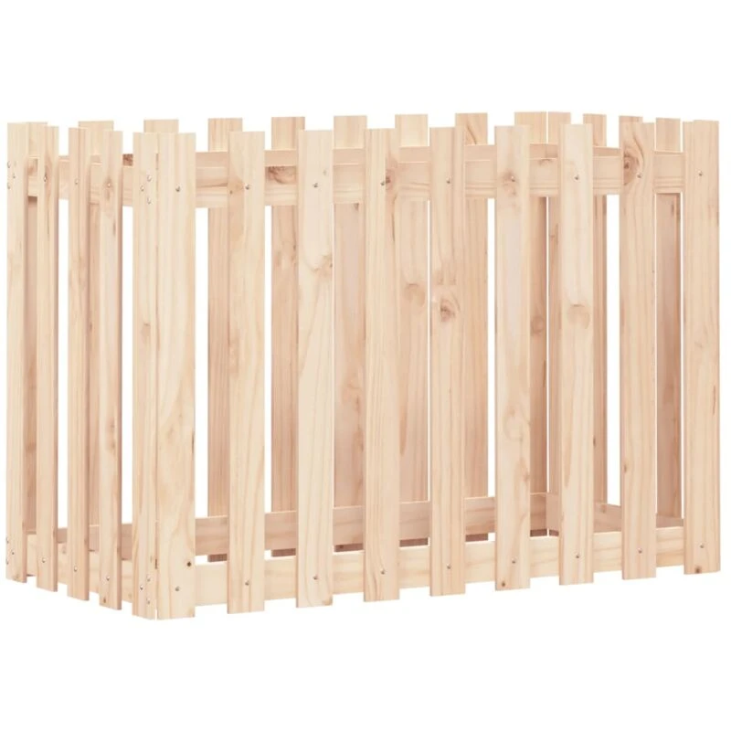 Image of vidaXL Garden Raised Bed w/ Fence Design 100x50x70cm Solid Wood Pine, Brown 832482