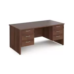 Image of Office Desk Rectangular Desk 1600mm With Double Pedestal Walnut Top And Panel End Leg 800mm Depth Maestro 25 MP16P33W