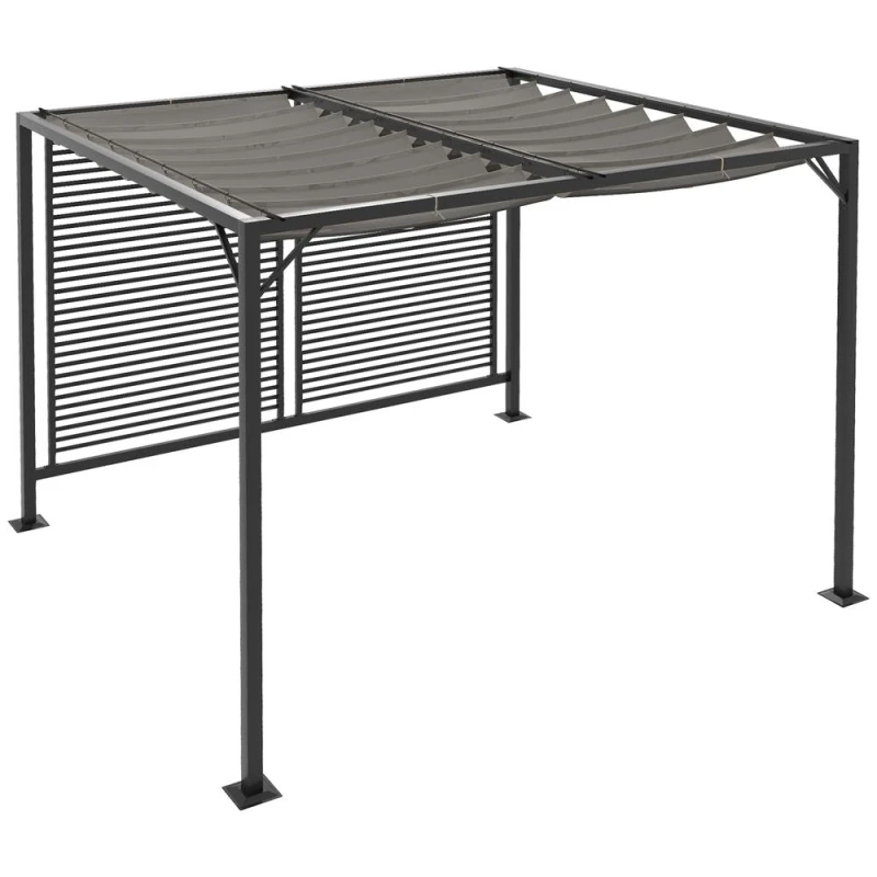 Image of Outsunny Outsunny - Metal Pergola Patio Sun Shelter Grape Tent Retractable Canopy uv Cut Grey 5056725507893