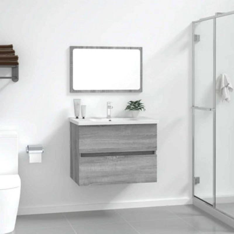 Image of VIDAXL 2 Piece Bathroom Furniture Set Grey Sonoma Engineered Wood Vidaxl 8720286978078
