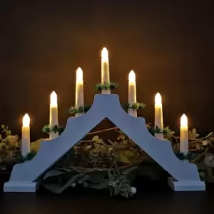Image of 29cm White Mains Operated Christmas Lit Candle Bridge in Warm White