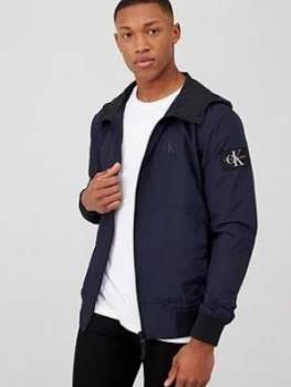 Image of Calvin Klein Jeans Hooded Blocking Nylon Jacket - Navy