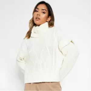 Image of I Saw It First Frill Shoulder Cable Knit Jumper - White