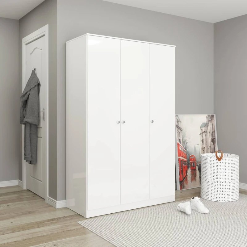 Image of 3 Door Wardrobe Denver White Gloss Bedroom Storage