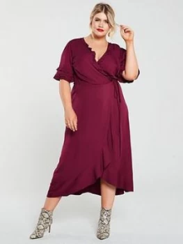 Image of Oasis Curve Ruffle Sleeve Wrap Dress - Berry