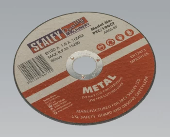 Image of Sealey PTC/100CT Cutting Disc Ø100 x 1.6mm 16mm Bore