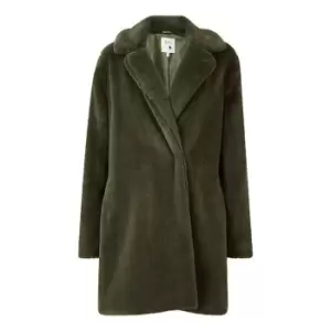 Image of Yumi Khaki Faux Fur Coat - Green