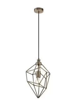 Image of Medium Caged Ceiling Pendant, 1 x E27, Antique Brass