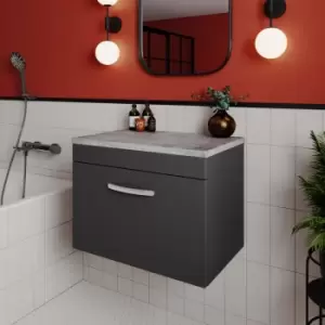 Image of Nuie - Athena Wall Hung 1-Drawer Vanity Unit with Grey Worktop 600mm Wide - Gloss Grey
