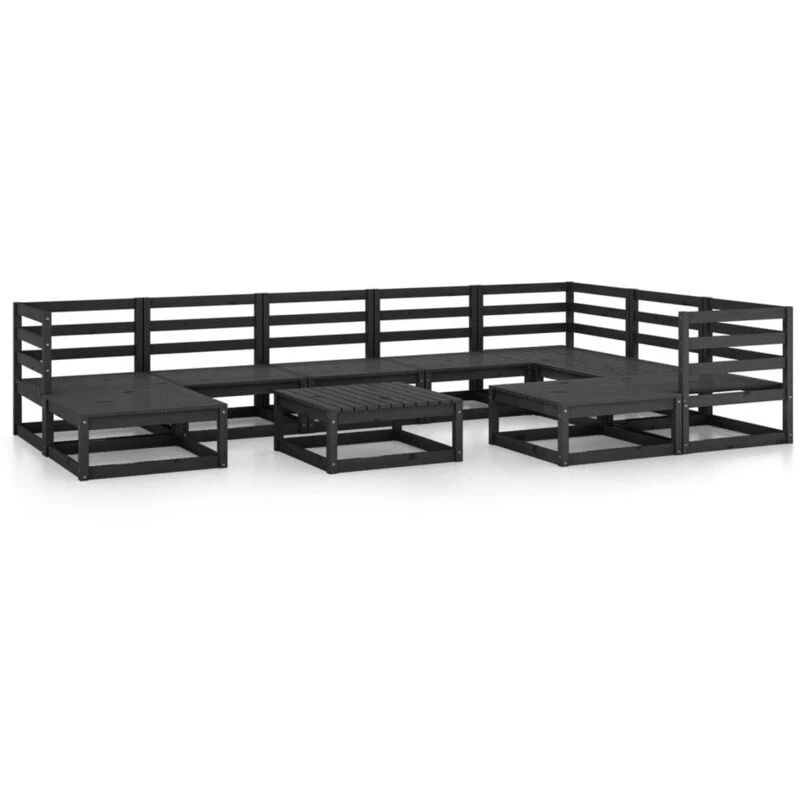Image of VIDAXL 10 Piece Garden Lounge Set Black Solid Pinewood Vidaxl 8720286468661