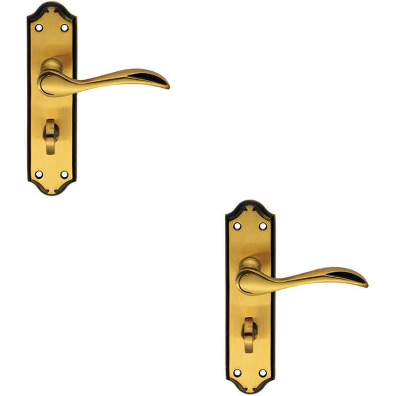Image of Loops 2x PAIR Curved Door Handle Lever on Bathroom Backplate 180 x 45mm Brushed Bronze Multi