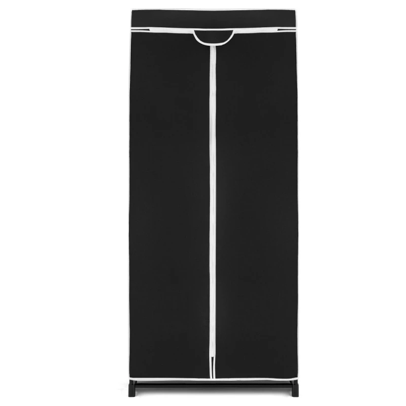 Image of COSTWAY Single Fabric Wardrobe Folding Clothes Closet with Hanging Rail & Zippers Black unisex