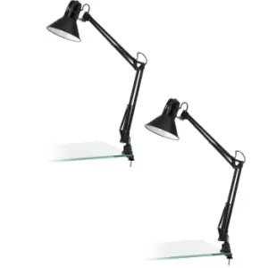 Image of 2 PACK Table Desk Lamp Shiny Black Steel Moveable In Line Switch Bulb E27 1x40W