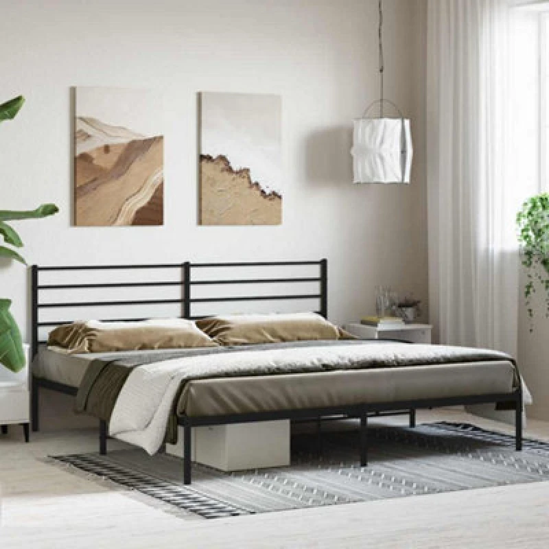 Image of VIDAXL Metal Bed Frame without Mattress with Headboard Black 180x200cm vidaXL 352323