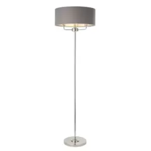 Image of Floor Lamp Light - Bright Nickel & Charcoal Fabric - 3 x 40W E14 - Base & shade
