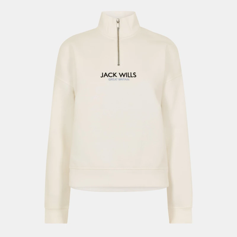 Image of Jack Wills Honeylane Half Zip Sweatshirt Womens Vintage White female 6 (2XS)