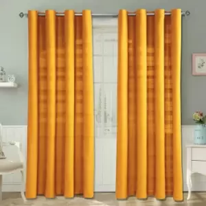 Image of Homecapes Cotton Rajput Ribbed Mustard Yellow Curtain Pair, 54 x 54'