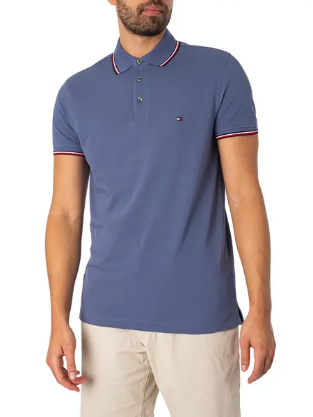 Image of Tommy Hilfiger 1985 Tipped Slim Polo Shirt Faded Indigo M