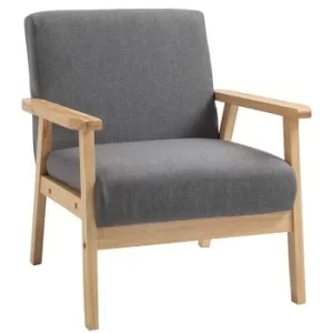 Image of HOMCOM Linen Upholstered Pine Wood Accent Armchair Grey/Oak
