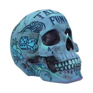 Image of Aqua Blue Tribal Tattoo Fund Skull Money Box