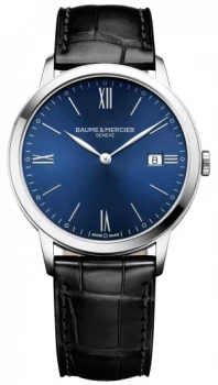 Image of Baume & Mercier Mens Classima Black Leather Strap Blue Watch