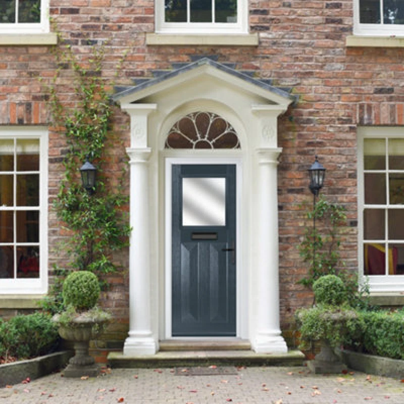 Image of Lacerta Composite Door Eaton 7016 Grey 920mm X 2090mm Open In Left Hand Obs Glass 10 Year Guarantee - Free Delivery & Smart Lock