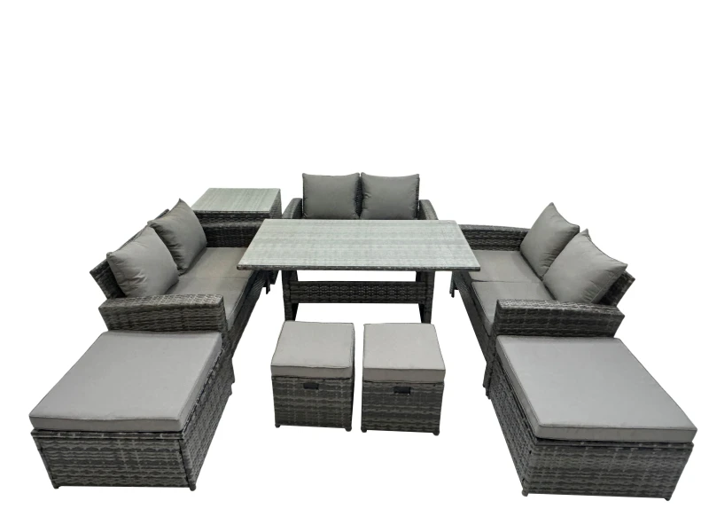 Image of Fimous 10 Seater Outdoor Table Double Seat Sofa Side Table 4 Stools Set in Dark Grey Dark Grey Unisex