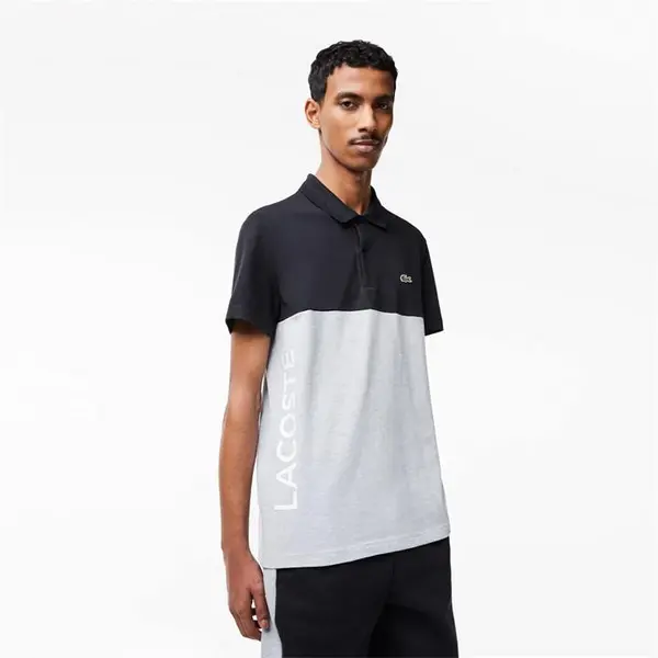 Image of Lacoste Stretch Cotton Colourblock Polo Shirt - Grey S