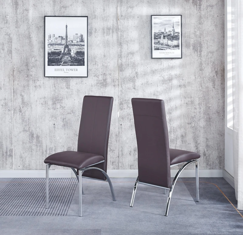 Image of Modernique Modernique Set of 4 Dining Chairs in Faux Leather Chrome Frame Solid Build in Brown Brown One Size Unisex 5061017320685