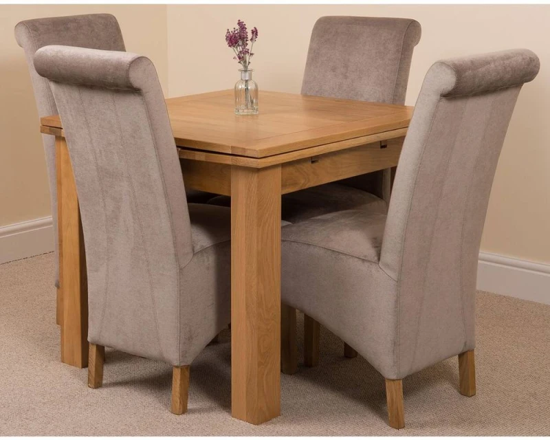 Image of Thats Furniture Richmond 90-150cm Oak Extending Dining Table & 4 Montana Fabric Chairs in Grey Grey Unisex