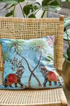 Image of Reversible Velvet Vintage Elephant Palm Print Filled Cushion