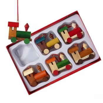 Image of Hanging Wooden Train Decoration (Set of 6) By Heaven Sends