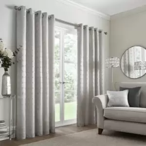 Image of Cassina Woven Jacquard Eyelet Lined Curtains, Silver, 90 x 90" - Appletree Boutique