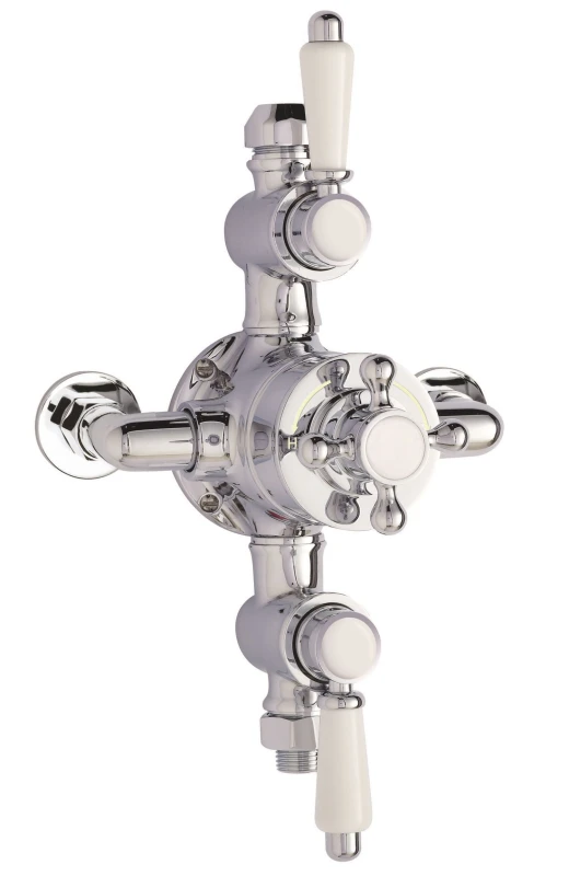 Image of Balterley Traditional Exposed Triple Thermostatic Shower Valve 2 Outlets in Silver Silver Unisex