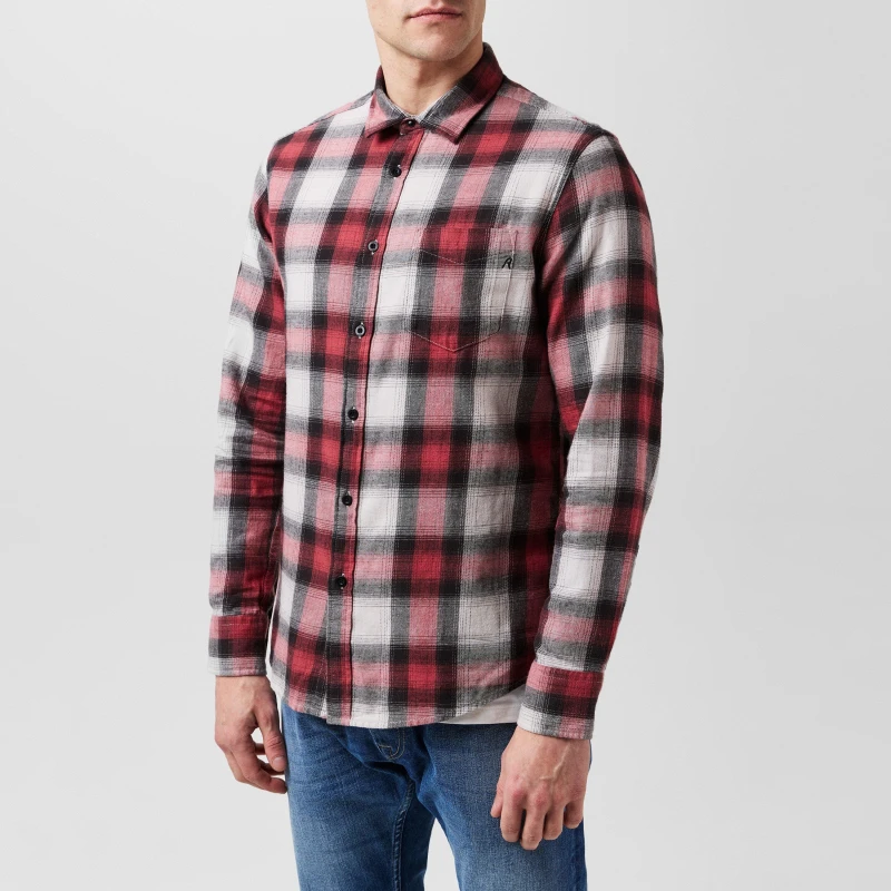 Image of Replay Mens Chequered Long Sleeve Patterned Shirt 702 Red male M