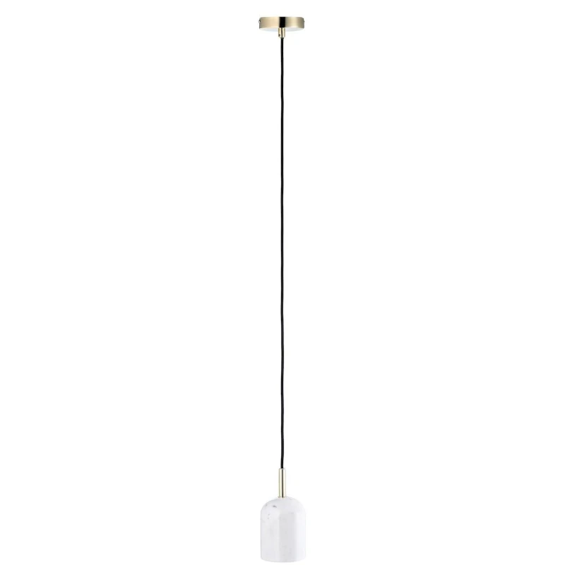 Image of Happy Homewares White Marble Pendant Lamp Fitting in Scandinavian Design with Black Fabric Cable White Unisex