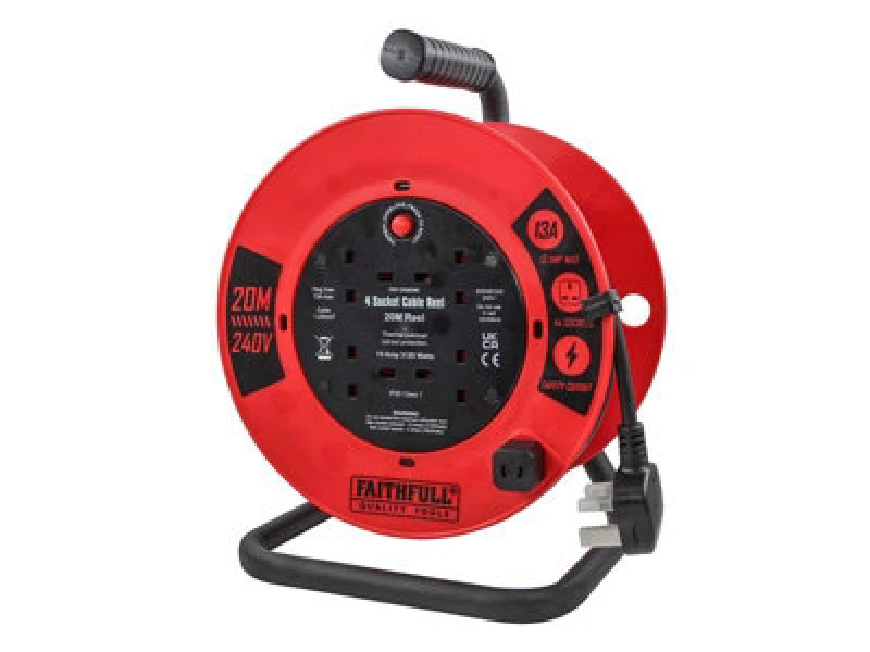Image of Faithfull Power Plus 13A 4 Socket Open Cable Reel 240v XP03-E1 Length: 20m