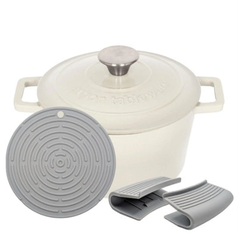 Image of Argon Tableware Round Cast Iron Casserole Dish - 2.8L Enamel Finish, Oven Safe Dutch Oven Cookware With Lid