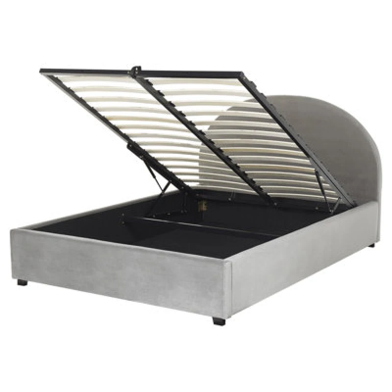 Image of Beliani Ottoman Bed Velvet Vaucluse 160 X 200 Cm (Eu King Size) Light Grey